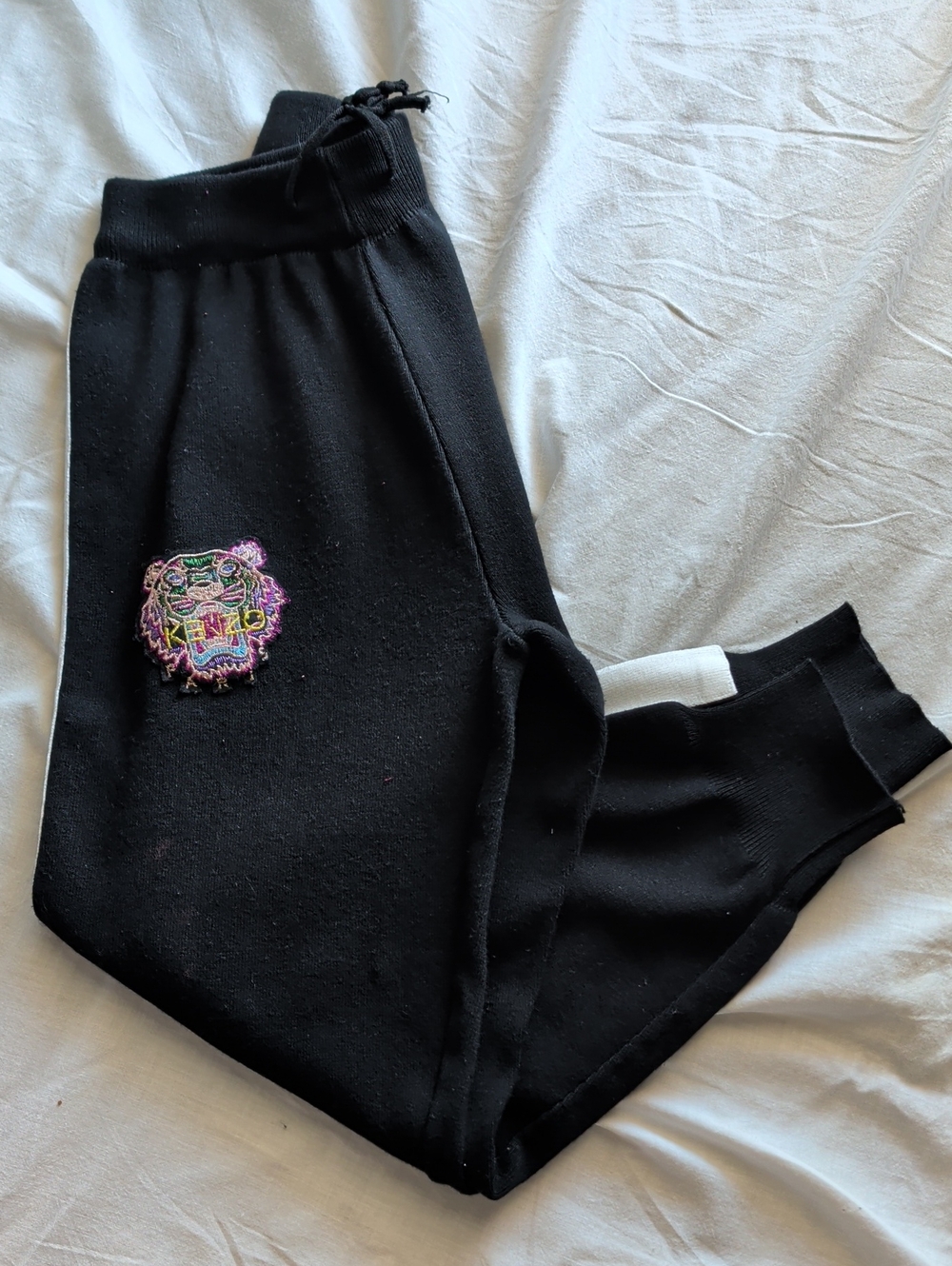 Kenzo Black Women's Jogger Bottom with Multicolor Tiger Patch Athleisure Coastal